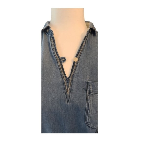 Earth Music and Ecology Denim Dress, Collared Long Sleeve - Picture 3 of 6